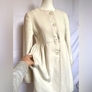 Wool Cream Pea Coat Lined Luxury Winter Jacket Extra Small